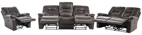 Ensemble Salon 6 Personnes 2 Canapés et Fauteuil en Cuir PU Marron avec Dossiers Réglables et Repose-pieds Confort et Design Beliani