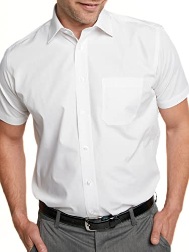 Double TWO Men's Short Sleeve Shirt White Button Down Formal Business Casual Shirt