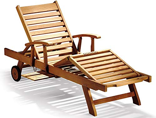 Teako Design Gartenliege Foggia Teak unbehandeltes Massivholz mit Armlehnen Wetterfest Sonnenliege verstellbar Teakholz