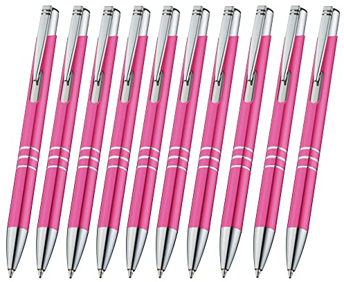 Libetui 10 Stück hochwertige Metallkugelschreiber Rosa Kugelschreiber Metall blauschreibend auswechselbare Großraummine Kulischreiber Druckkugelschreiber Pink