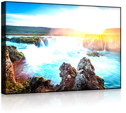 lightbox multicolor | Bild mit LED Licht | Idyllische Wasserfälle bei Sonnenuntergang | 60x40 cm | Front Lighted