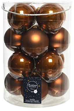 Kaemingk Weihnachtskugeln Glas 8cm x 16 Stück Christbaumkugeln Set Mix braun Kupfer orange Zimt