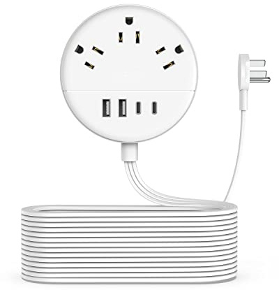 Flat Extension Cord 25 ft, NTONPOWER Flat Plug Power Strip with 3 Outlets 4 USB Ports(2 USB C), Ultra Thin Extension Cord Under Carpet, Mountable, Long Outlet Extender for Indoor Home Office Room