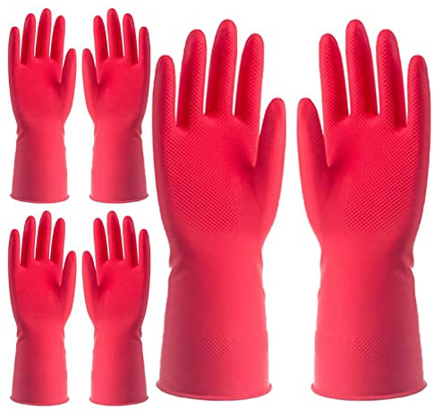 FCSHFC 3 Paare Wiederverwendbar Putzhandschuhe Küche Haushaltshandschuhe Dauerhaft Gummihandschuhe for Haushalt, Badezimmer (Color : Rot, Size : M)