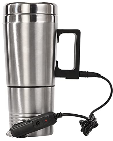 Taza Calefactora para Coche, Taza de Viaje Calentada de Acero Inoxidable de 12V/24V, Hervidor Eléctrico para Coche a Prueba de Fugas para Té, Café, Agua y Leche(24V para vehículos grandes)