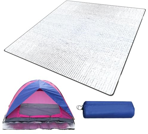 Tapis de Sol Thermique et Isolant de Camping en Aluminium et Mousse - 200 x 200 cm, Imperméable, Pliable Double