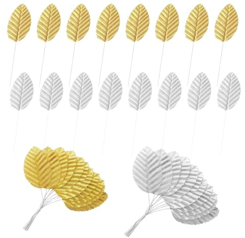 400 Pieces of Artificial Rose Leaves, Gold and Silver Simulated Plant Leaves, Decorative Artificial Leaves, Suitable for Weddings, Celebrations, Birthday Party Decorations