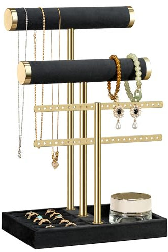 Josmimic 3 Tier Bracelet Holder Display - Detachable T Bar Black Velvet Bracelet Holder, Jewelry Holder Organizer for Bracelet, Necklace, Watches, Rings