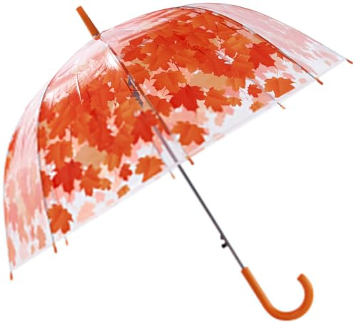 Meichoon Parapluie transparent à bulles avec motif feuilles - Couverture dôme transparente - 8 os - En fibre de verre - Squelette en acier - Coupe-vent et imperméable - Poignée en J - Pour femme et
