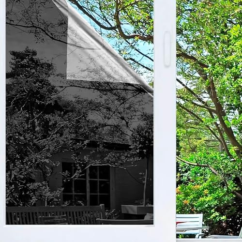 Vinilo Adhesivo para Cristales Efecto Espejo. Lámina Protección Solar de Ventanas. Pegatina Oscura para Vidrios. Polarizado Doméstico Unidireccional. Uso Doméstico y Profesional. 50X300 CM