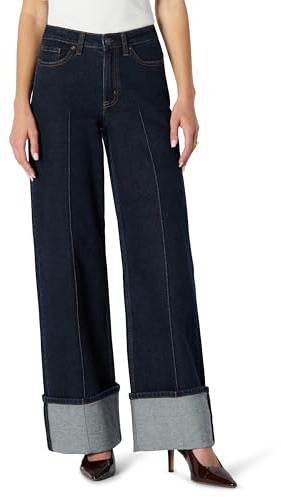 Amazon Essentials Vaqueros de Tiro Alto con Pernera Ancha y Vuelta en los Tobillos Mujer, Lavado Enjuagado, 42