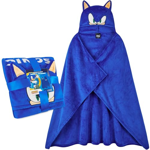 Get Trend Sonic the Hedgehog Manta con Capucha para Niños 130x90cm, Poncho Manta Suave con Diseño 3D y Detalles de Personaje para Regalos y Navida (Azul Sonic)
