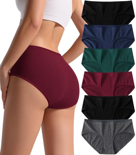 PNQUNZ Cotton Underwear for Women, Mid Rise Hipster Panties, 6 Pack