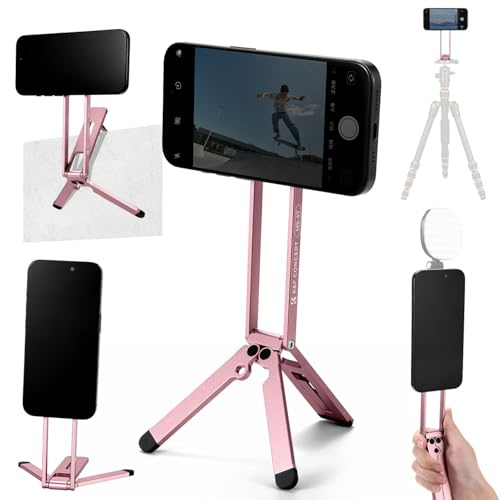 K&F CONCEPT Magnetic Phone Tripod Stand, Smartphone Holder Desk Stand, Magnetic Wall Mount Tripod Compatible with Phones, Compact Selfie Stick Stand for iPhone 17/16/15/14/13/12 Series(Pink)