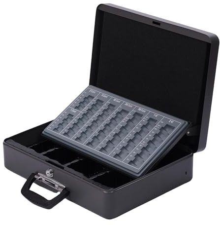 Cassetta portadenaro Relaxdays con serratura, scomparto per monete e banconote, HxLxP: 10x37x28 cm, ferro, grigia