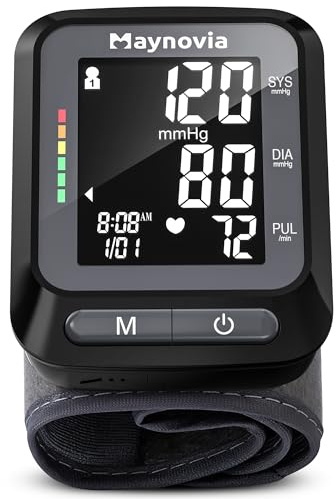 Maynovia Wrist Blood Pressure Monitor - Automatic Blood Pressure Cuff for Home Use, Digital BP Monitor Wrist with Large Backlit Display, BP Cuff Wrist for Adults, 2x60 Memory, Fits 5.3-8.5