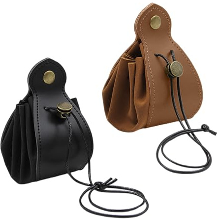 2 Leather Pattern Dice Storage Bags, Portable Game Accessories, Equipped with Drawstring Function, Suitable for Board Games and Party Entertainment (Black, Brown).