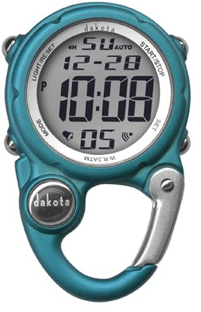 Dakota Digital Mini Clip, Alarm, StopWatch, Timer and Dual Time, Fob and Pocket Watch, Outdoor Gifts for Men and Women, Tactical Digital Clip on Watch - Aqua