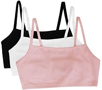 Fruit of The Loom Womens Spaghetti Strap Cotton Pull Over 3 Pack Sports Bra, Blushing Rose/White/Black Hue, 42
