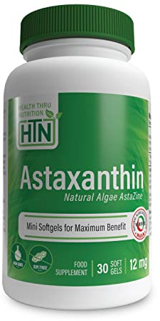Natural Astaxanthin 12mg (Organic as AstaZine, Non-GMO, Soy-Free & Gluten Free) 30 Softgels (30)