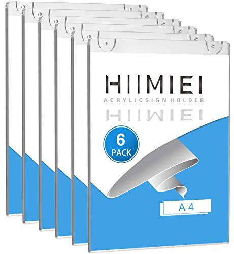 HIIMIEI 6 Pack Wall Mount Sign Holder A4, Acrylic Sign Holder Clear Ad Frames for Papers, Poster Holder Wall Mounted with 3M Tape and Mounting Screws
