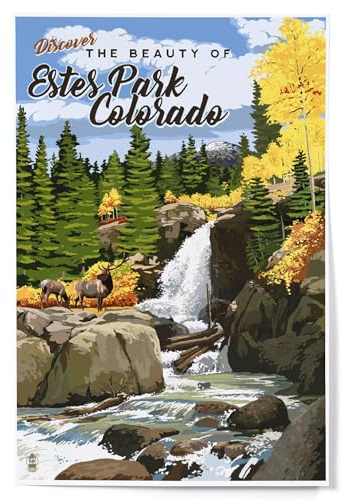 Lantern Press 12x18 Inch Art Print, Home Decor, Estes Park, Colorado, Waterfall