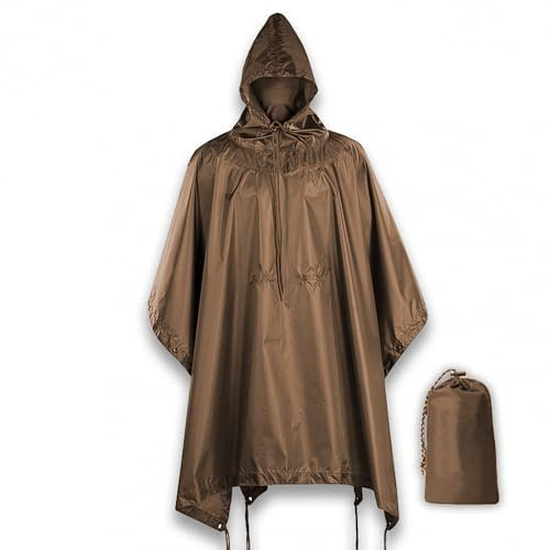 M-Tac Poncho de lluvia táctico – Refugio militar del ejército – Impermeable Ripstop Camping Senderismo Caza al aire libre Ponchos de lluvia, Coyote, Large