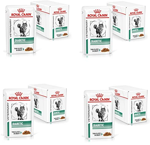 Royal Canin Veterinary Diabetic | 4er Pack | 4 x 12 x 85 g | Diät-Alleinfuttermittel für Katzen | Zur Regulierung der Glucoseversorgung | Mit feinen Stückchen in Soße