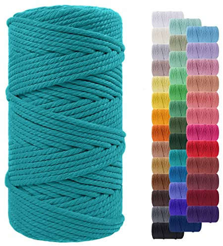 LEREATI Macrame Cord 5mm x 100m, Thick Macrame Rope Yarn Natural Cotton Cord, 4 Strand Twisted Colored String for Wall Hanging Plant Hanger DIY Crafts Boho Decor (Peacock Blue)