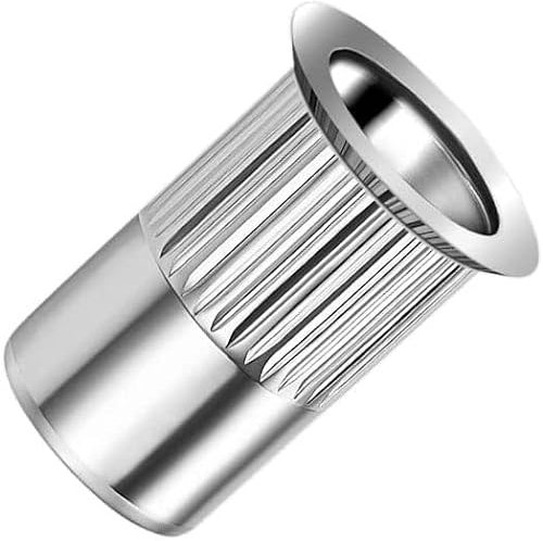 M5 Écrous à sertir aveugles, tête fraisée, corps rond rainuré, insert fileté ouvert, 5mm moleté en acier zingué, rivet pour acier, alliage, cuivre, plastique, fibre de verre et composite (50 pcs.)