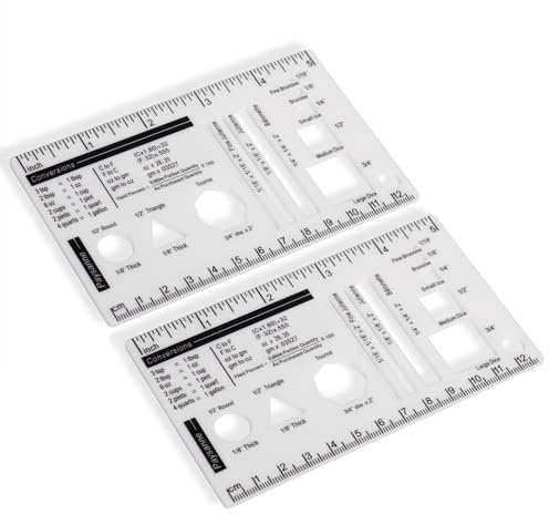 UPTTHOW 2Pcs Culinary Ruler Acrylic Mini Cutting Reference Template Cooking Measurement for Food Essential Kitchen Tool with Weight Temperature Baking Conversion Chart for Beginner and Chef (5 * 3)