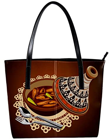 Sambal Chicken Tajine Servito con Olive Pot Spalla Tote Bag Leggero Casual Scuola Borsa Insegnante Borsa Borsa, Multicolore