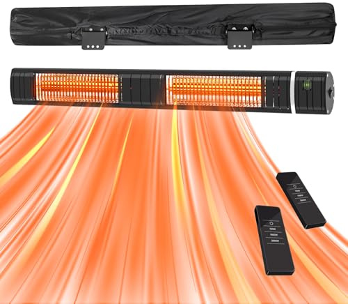 Wall-Mounted Electric Outdoor Heater, Electric Patio Heater, 3000W Infrared Heater, 3 Heat Levels, 1s Gold Halogen Heating Tubes for Backyard, Garage, Black