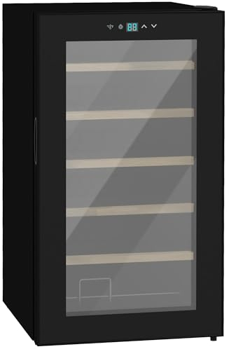 HOMCOM Cave à vin 24 bouteilles 65L, réfrigérateur à vin silencieux température réglable 5-20°, avec éclairage LED, panneau de commande tactile, haute performance 41dB noir