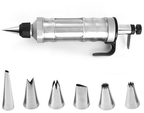 Siringa per guarnire, in acciaio inox, per decorare torte con 6 beccucci, con contenitore trasparente, per cupcake, pasticceria
