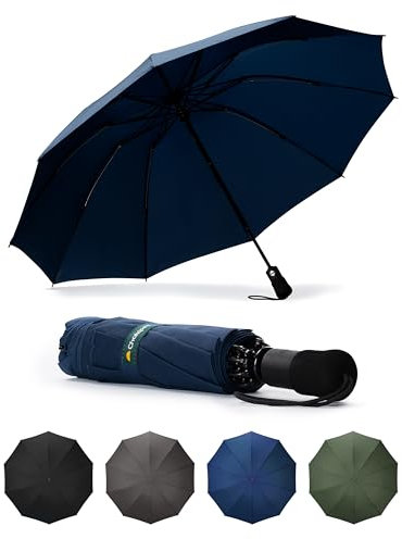 Chakipee Regenschirm Groß Sturmfest für Regen Kompakter Reise Blau - Automatik Auf und Zu für Herren und Damen Winddichter - mit 10 Rippen Regenschirm xxl 210T-Stoff Robuster und Hochwertiger