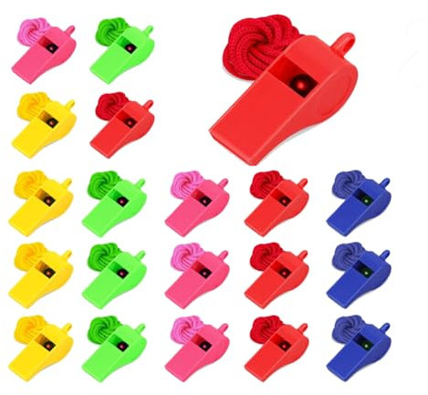 20 Stück Plastik Pfeifen Kinder,Trillerpfeife Kinder,Trillerpfeife Sportunterricht, Plastik Pfeifen mit Lanyard,Schiedsrichter Pfeife,Handpfeife Sportunterricht,Sportpfeife für Schulsport,Fußball