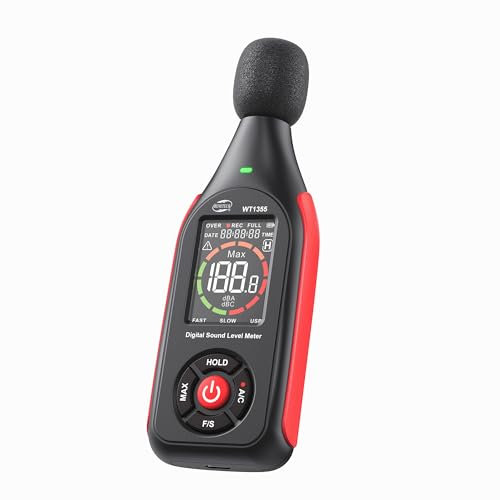 Benetech Decibel Meter, Sound & Noise Decibel Level Reader Monitor, SPL Meter 30dB to 130dB(A) with Record, Visual Alarm, A/C Weighted, Rechargeable for Home, Classroom (GT1355)