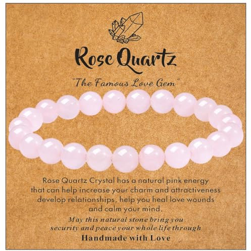 Sahoottie Rose Quartz Bracelet Rose Quartz Bracelets for Women Pink Bracelet Pink Gemstone 8mm Bead Ladies Jewellery