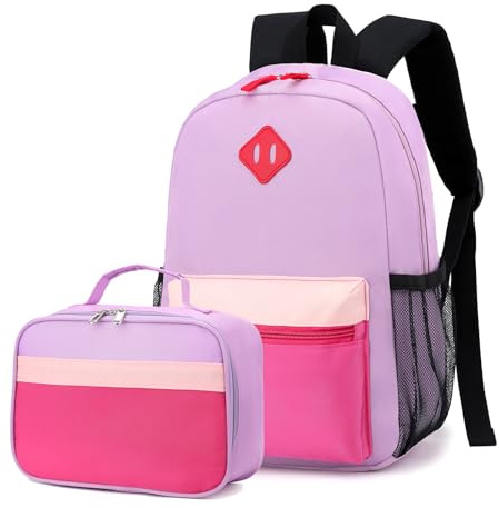 BEFUNIRISE Backpack Set for Girls Boy Kids Backpack with Lunch Box for Elementary Primary Kindergarten School Bag (Taropurple Pink, Large)
