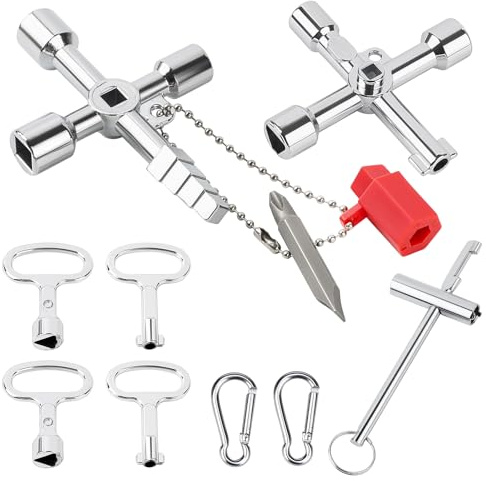 Annickee 9 Pièces Clé Multifonction, Clé Triangle, cle Universelle Armoire Electrique, cle Carré Ronde, 4 Voies Multifonction pour Boîtier Compteur, Coffret de Compteurs d'eau et Armoire
