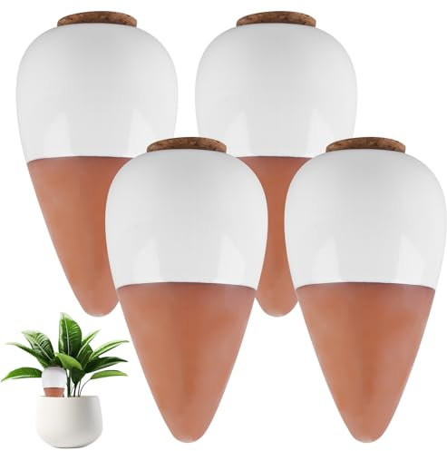 Set di 4 irrigazione automatica per piante d'appartamento, mini terracotta per piantare, distributore di acqua per piante, coni di argilla, sistema di irrigazione naturale, cono di argilla per