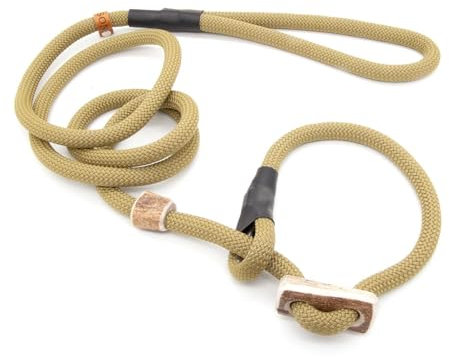 Retrieverleine 10 mm | Champagner | Moxon-Leine mit hochwertigem Horn-Zugstopp | robuste, wetterfeste Hundeleine aus Tau mit integrierter Halsung - 130 cm
