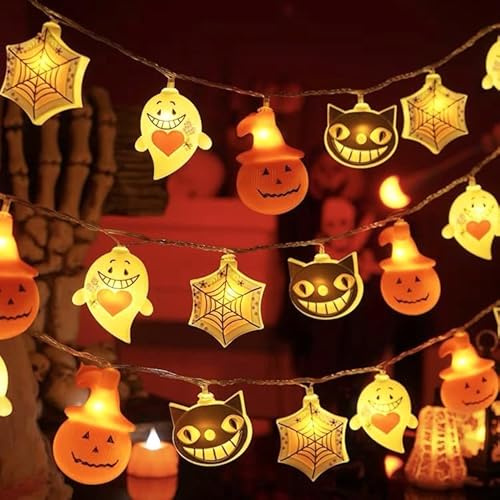SULOLI Luci Stringa Halloween,3M 20 LED Stringa Fantasma,Ragnatela,Zucca,Gatto,Catena Luminosa per Decorazioni Casa Festa Giardino