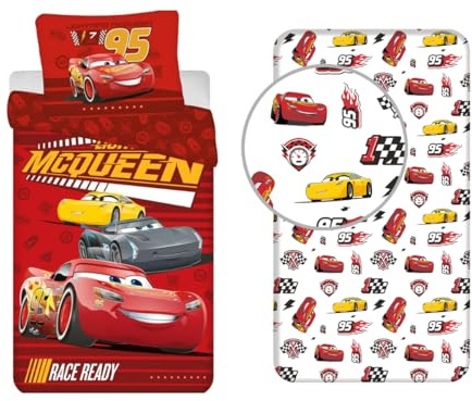Jerry Fabrics - Juego de cama para coche, 140 x 200 cm, 3 piezas, 100% algodón, funda nórdica + sábana bajera + funda de almohada de 50 x 70 cm, ropa de cama infantil