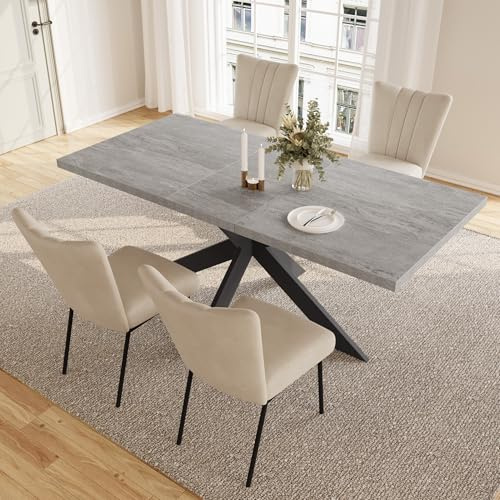 JIEXI matgrupper för 4–6 personer, utdragbart matbord, modernt grått MDF-träbord, lämpligt för vardagsrum, kök, möten