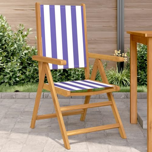 HaoChrymec Lot de 2 Chaises de Jardin, Bois d'Acacia Massif, Fonction Inclinable et Pliante, Design Confortable avec Accoudoirs, Fauteuil Jardin Exterieur, Balcon, Bleu et Blanc, 57 x 70 x 109 cm