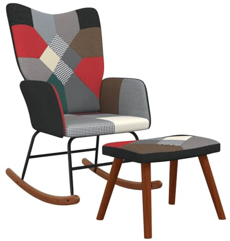 Frdhee Chaise d'allaitement pour chambre à coucher, à bascule, fauteuil de lecture, chaise à bascule avec tabouret en tissu patchwork, pour salon, chambre à coucher, balcon, peut être rapidement