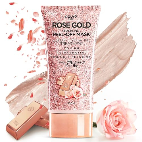 AZURE Rose Gold Hydrating Peel Off Face Mask, Anti-Aging, Firming and Rejuvenation - Removes Blackheads, Dirt and Oils - With 24K Gold and Rosehip Oil - Skin Care Made in Korea - 150ml