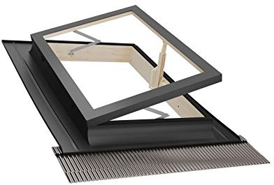 Emica - Lucernario apertura Libro in Alluminio | Linea Best Doppia Vetrata | Interno Legno Abete | Ideale per uscita sul Tetto | Finestra da tetto (78x98 Base x Altezza)